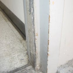 Figure 1: Because this door is part of a fire assembly, the smoke gasket around the door stop needs to be replaced. Figure 1: Because this door is part of a fire assembly, the smoke gasket around the door stop needs to be replaced.