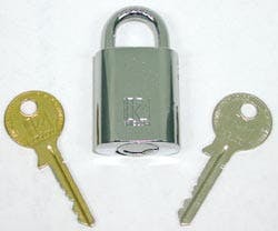 Lynx padlock showing programming and operating key. Lynx padlock showing programming and operating key.