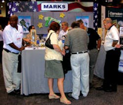 Customers inspect new Marks products.