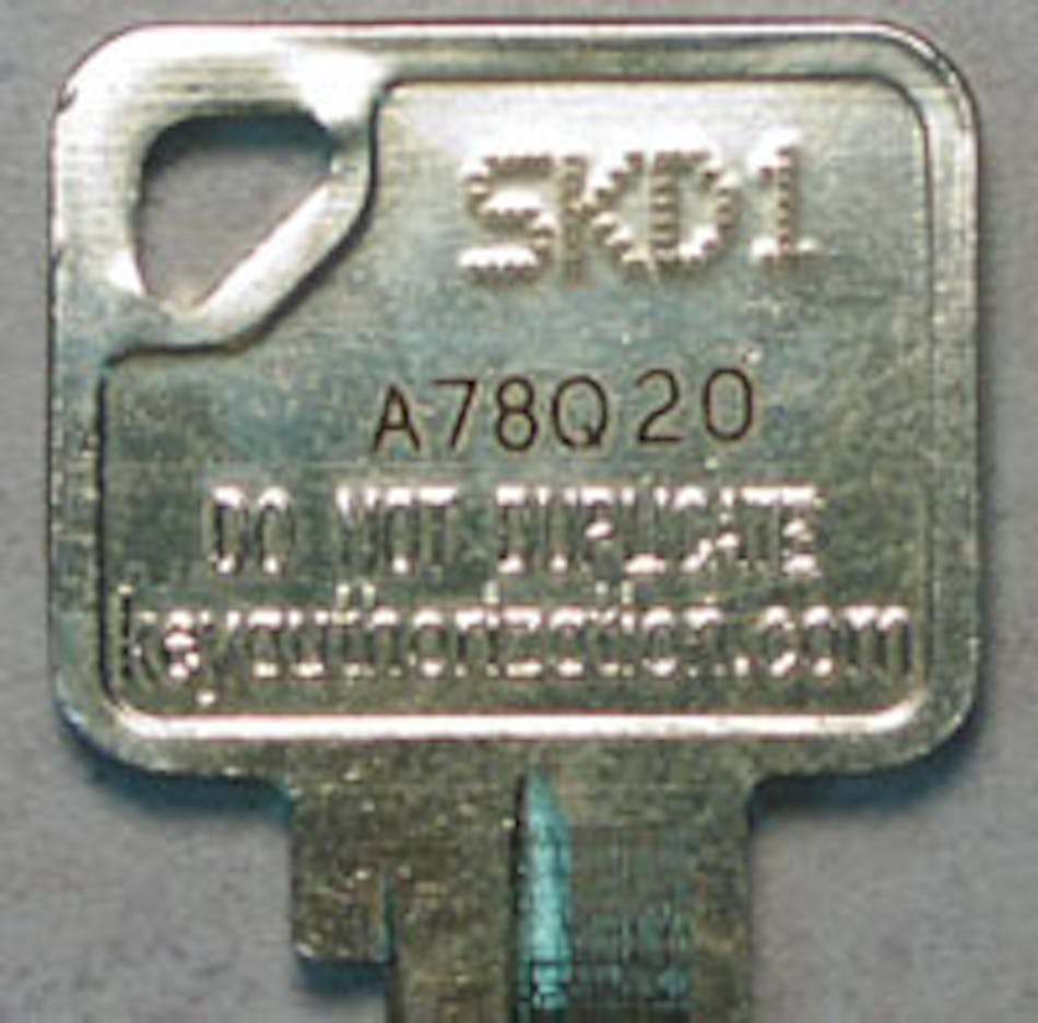 Unique serial number is printed on each Dorma key.