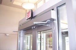 Door operators are used in variety of applications, such as this college dorm