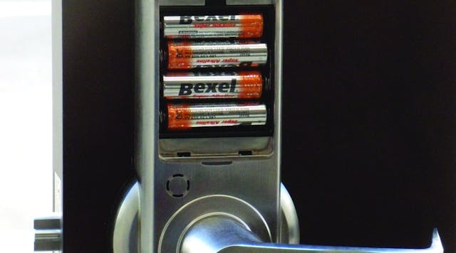 Four AA batteries power this lock