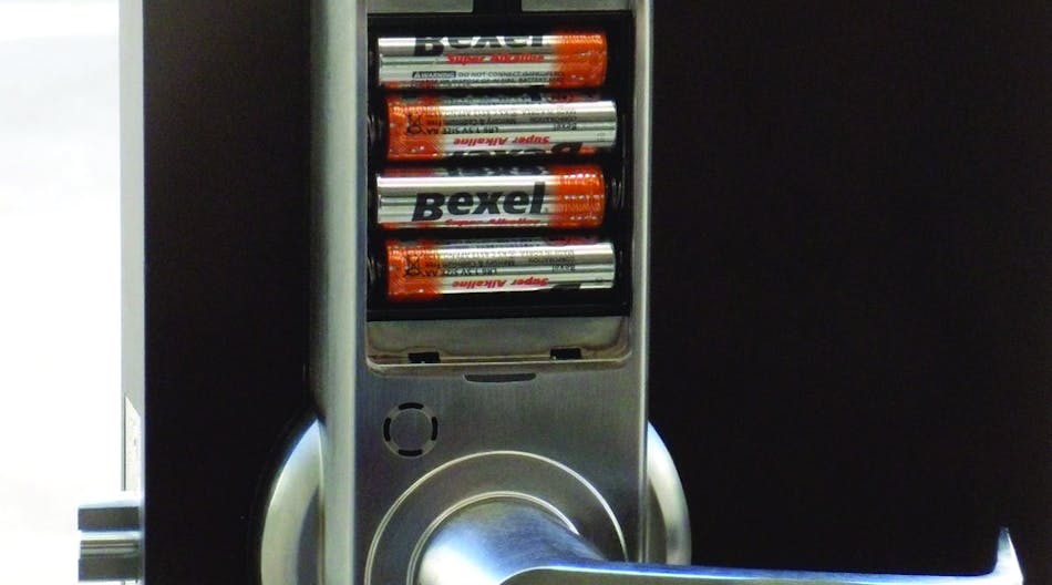 Four AA batteries power this lock