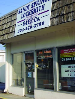 This suburban Atlanta lock shop posts advertised specials in the front window This suburban Atlanta lock shop posts advertised specials in the front window