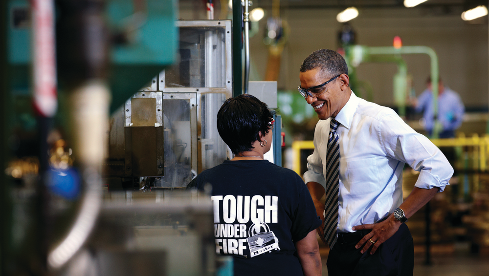 Obama tours factory