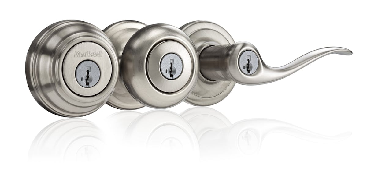 Kwikset SmartKey locks in satin nickel finish