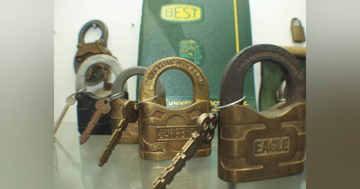 First Springless Lock Lock Museum of America aisplays include the original patent model of ...