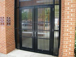 Exterior view of double doors on government building Exterior view of double doors on government building