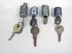 Antique auto locks left to right, Ford, Nash, another Ford model and Model A. Antique auto locks left to right, Ford, Nash, another Ford model and Model A.