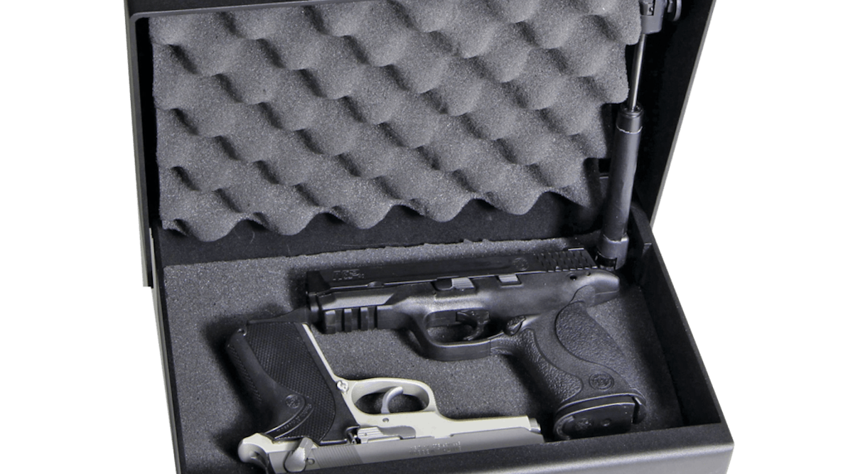 Example of a handgun safe, securely storing two guns