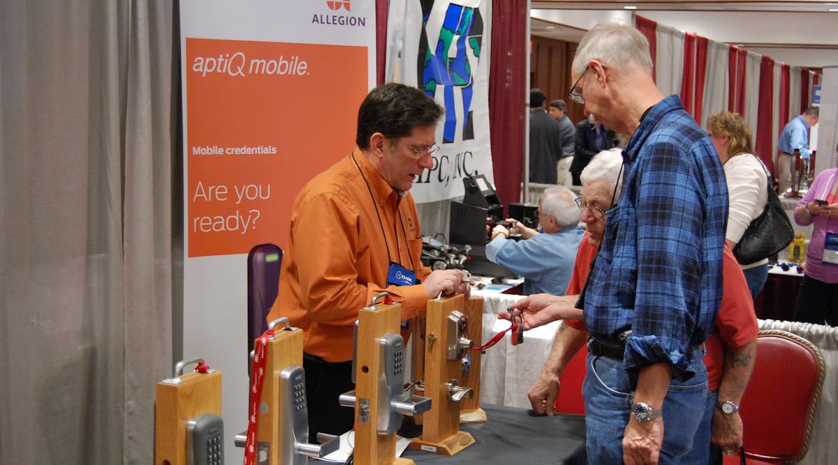 Allegion rep shows product line at CLARK Expo