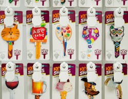 Lucky Line Peg Hook Locks display brightly colored key blanks Lucky Line Peg Hook Locks display brightly colored key blanks