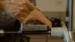 Photo 1. 2. Apply the INJIGC-MORT-CWB27 cutting bit, to the boring shaft, adjust depth to the lock body, and tighten depth collar to depth of the lock body Photo 1. 2. Apply the INJIGC-MORT-CWB27 cutting bit, to the boring shaft, adjust depth to the lock body, and tighten depth collar to depth of the lock body