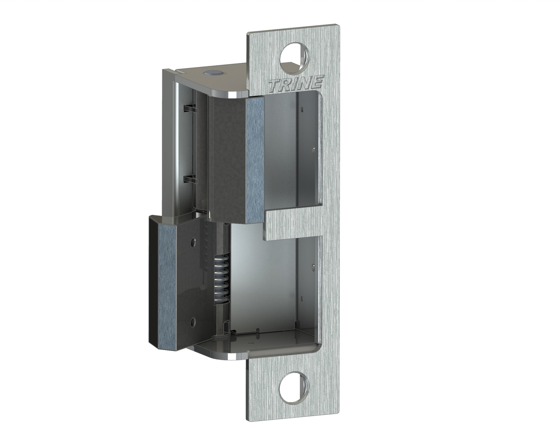 Trine 4100 strike with Schlage faceplate