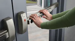 Sargent 80 Series. Note that the push bar extends more than half the width of the door.