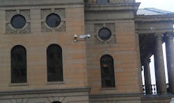Two pan/tilt/zoom cameras on the side of a government building is an example of new IP (Internet Protocol) cameras put to good use. The images from these two cameras are accessible on the agency’s network--inside or outside the building--by anyone with the proper security level. Two pan/tilt/zoom cameras on the side of a government building is an example of new IP (Internet Protocol) cameras put to good use. The images from these two cameras are accessible on the agency’s network--inside or outside the building--by anyone with the proper security level.