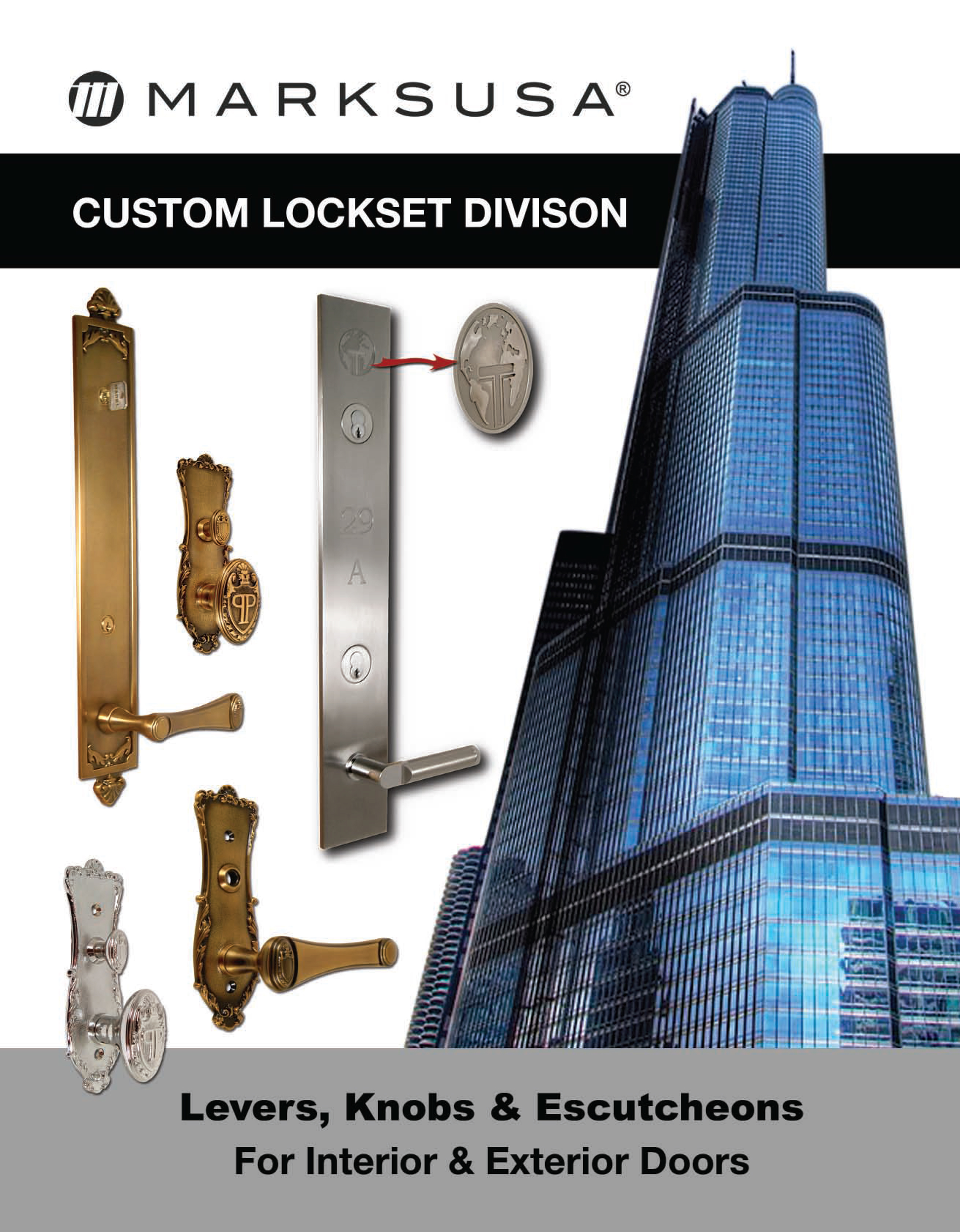 Custom levers, knobs and escutcheons for interior and exterior doors