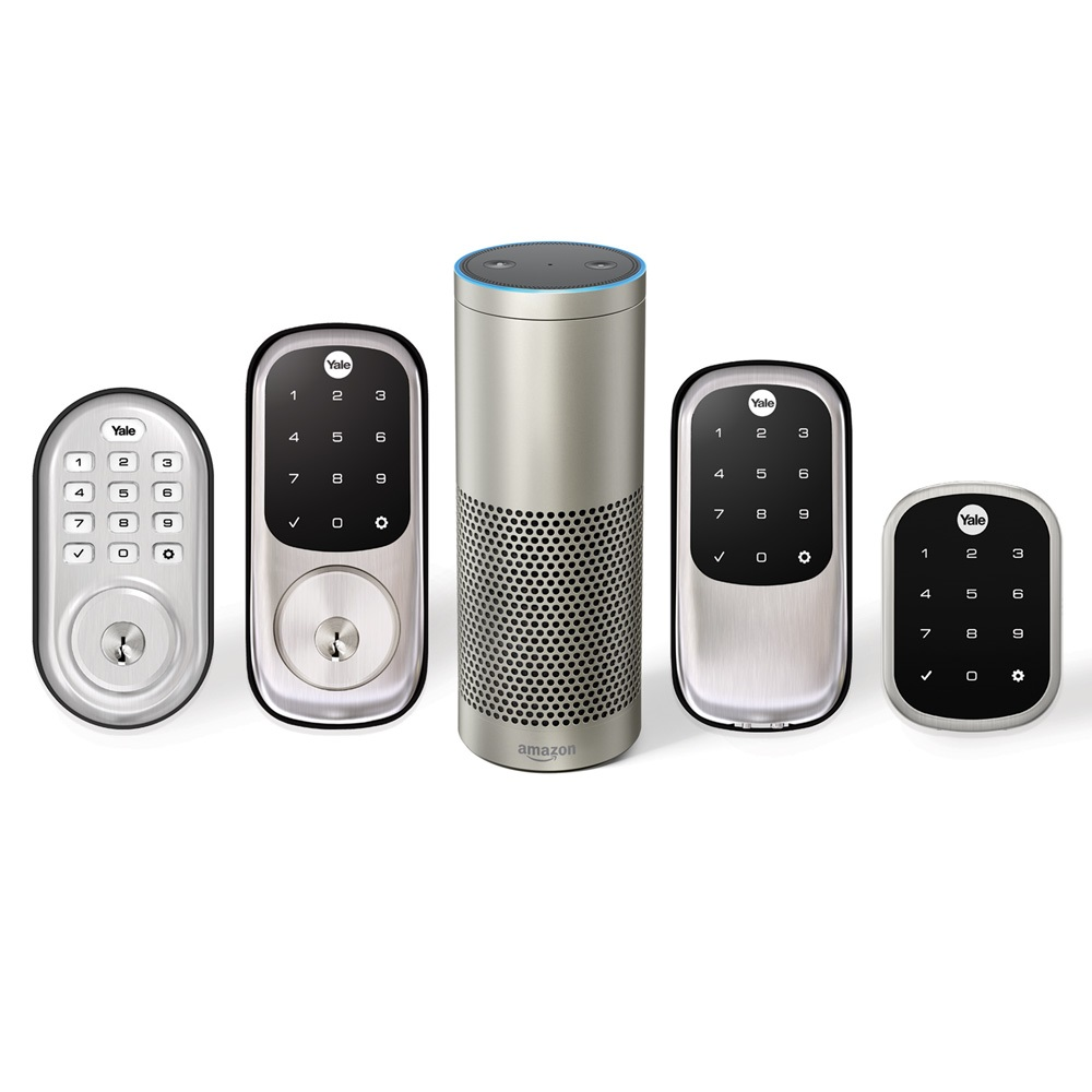 Yale Assure Locks&circledR; with Zigbee&circledR;, available in slim touchscreen, keyed touchscreen and keyed push button versions, connect directly to Amazon Echo Plus for Alexa compatibility, no additional hub or apps required.