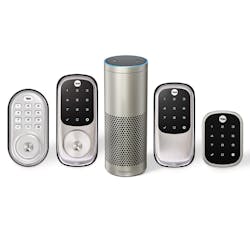 Yale Assure Locks® with Zigbee®, available in slim touchscreen, keyed touchscreen and keyed push button versions, connect directly to Amazon Echo Plus for Alexa compatibility, no additional hub or apps required. Yale Assure Locks® with Zigbee®, available in slim touchscreen, keyed touchscreen and keyed push button versions, connect directly to Amazon Echo Plus for Alexa compatibility, no additional hub or apps required.