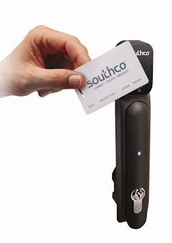 BLUETOOTH® Lock Controllers accept input from smartphones, as well as traditional Wiegand-based RFID readers, like Southco’s H3-EM Electronic Locking Swinghandle with Prox Reader. BLUETOOTH® Lock Controllers accept input from smartphones, as well as traditional Wiegand-based RFID readers, like Southco’s H3-EM Electronic Locking Swinghandle with Prox Reader.