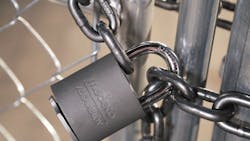 Medeco Protector2 padlock on gate Medeco Protector2 padlock on gate