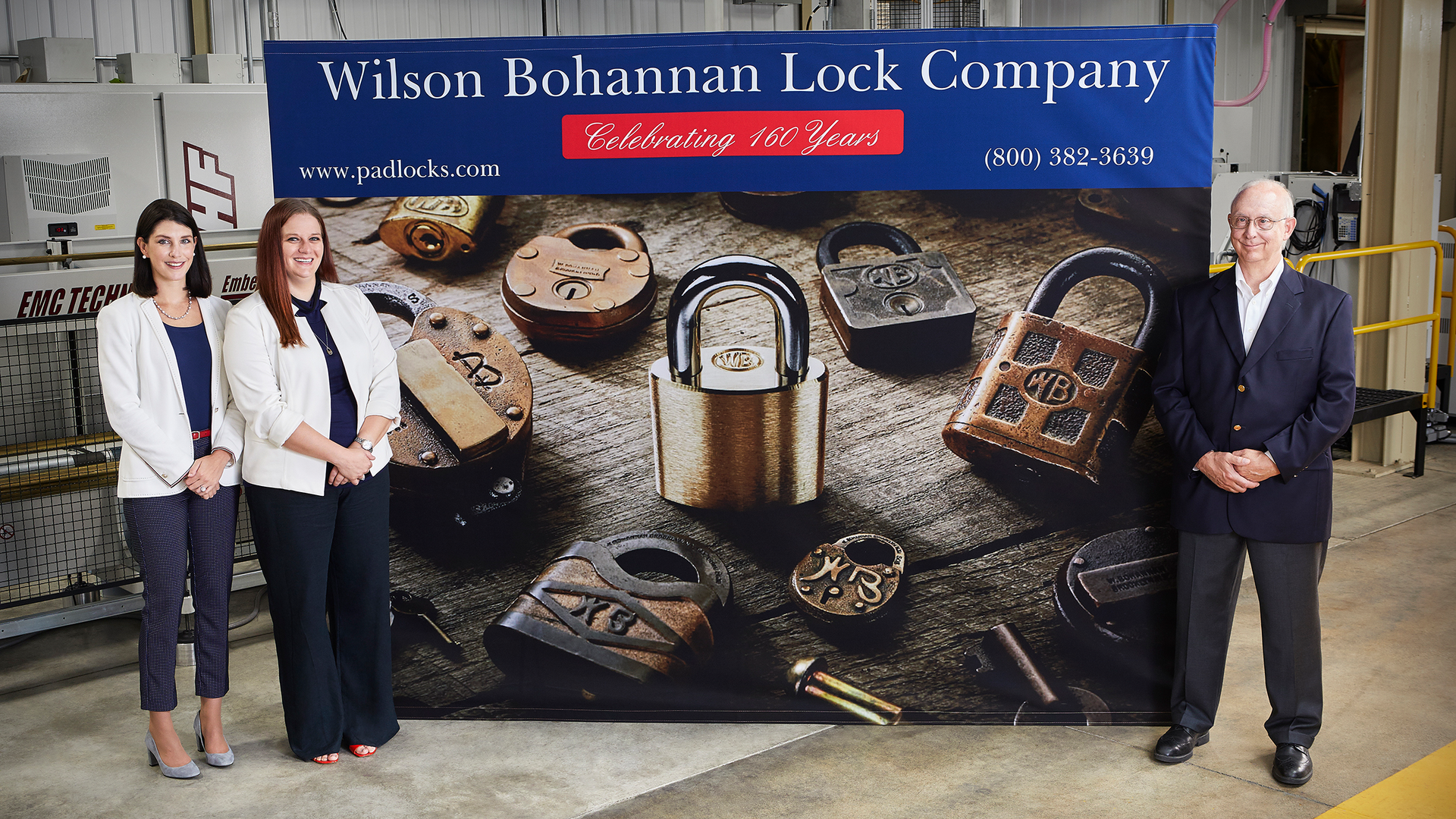 Sarah Rassell and Trish Smith (seventh generation family business leaders) with their father, Howard Smith, CEO and president and sixth-generation leader of Wilson Bohannan Lock Company.