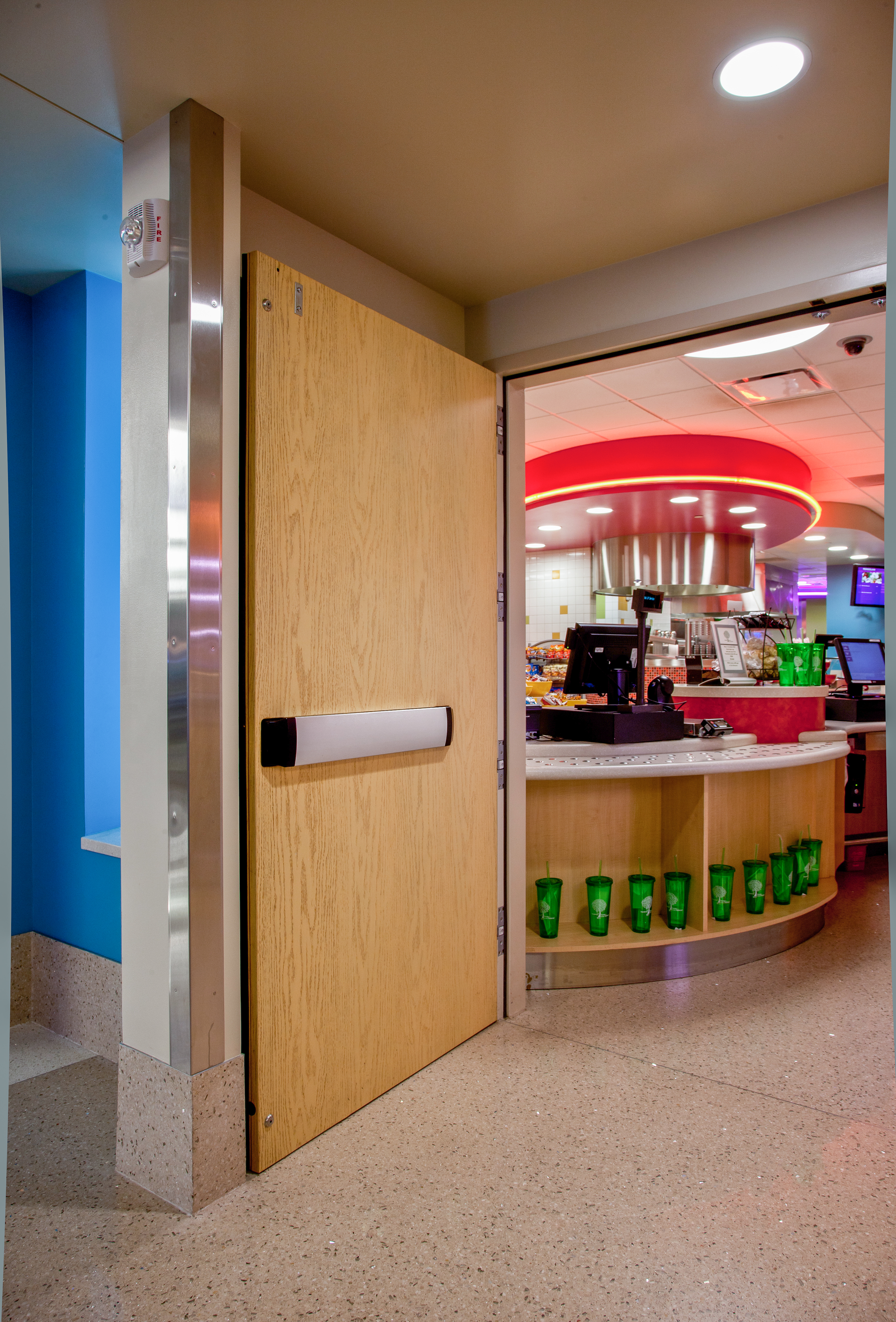 High-traffic areas are good fits for an electromagnetic door holder, but it must comply with fire-door regulations.