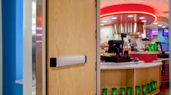 High-traffic areas are good fits for an electromagnetic door holder, but it must comply with fire-door regulations.