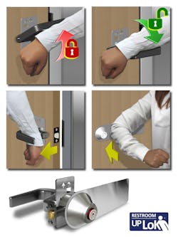 Hands-free restroom access with the Restroom UP LoK Hands-free restroom access with the Restroom UP LoK