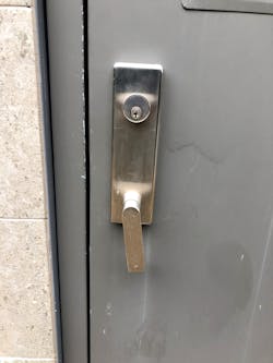 Broken trim, such as this lever, can be a threat to exit devices. Broken trim, such as this lever, can be a threat to exit devices.