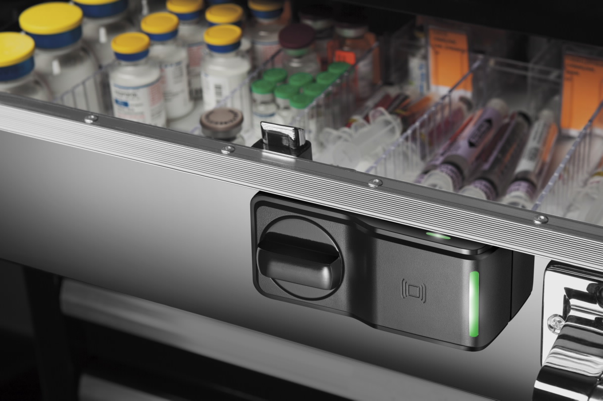 The HES K100 cabinet lock secures medication.