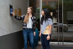 Aiphone's IXG Series IP Multi-Tenant Video Intercom at apartment building entrance Aiphone's IXG Series IP Multi-Tenant Video Intercom at apartment building entrance