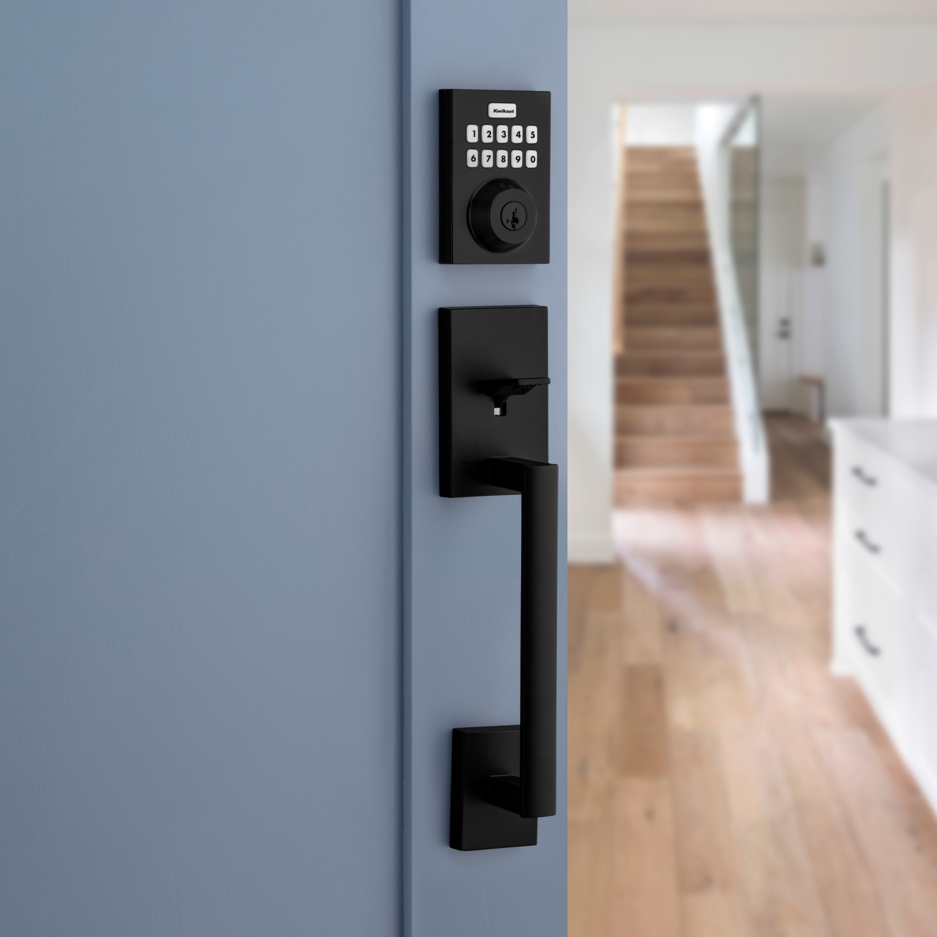 The Kwikset Home Connect 620 in the contemporary style with Matte Black finish