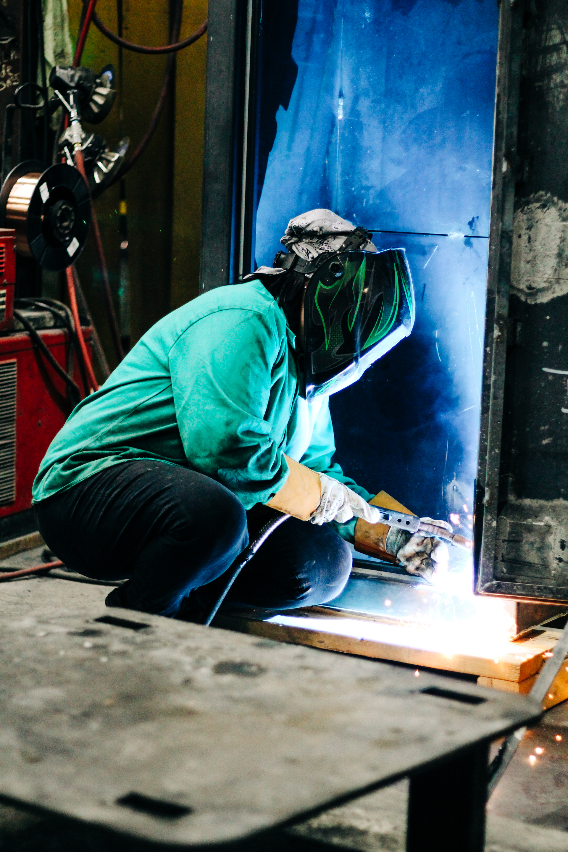 A worker welds a safe at American Security's Fontana, California, manufacturing facility.