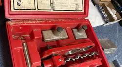 Images 3 and 4: The Emhart door jig and tools for Kwikset locks.