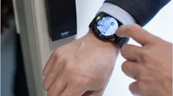 An HID reader reads a mobile credential on a smart watch.