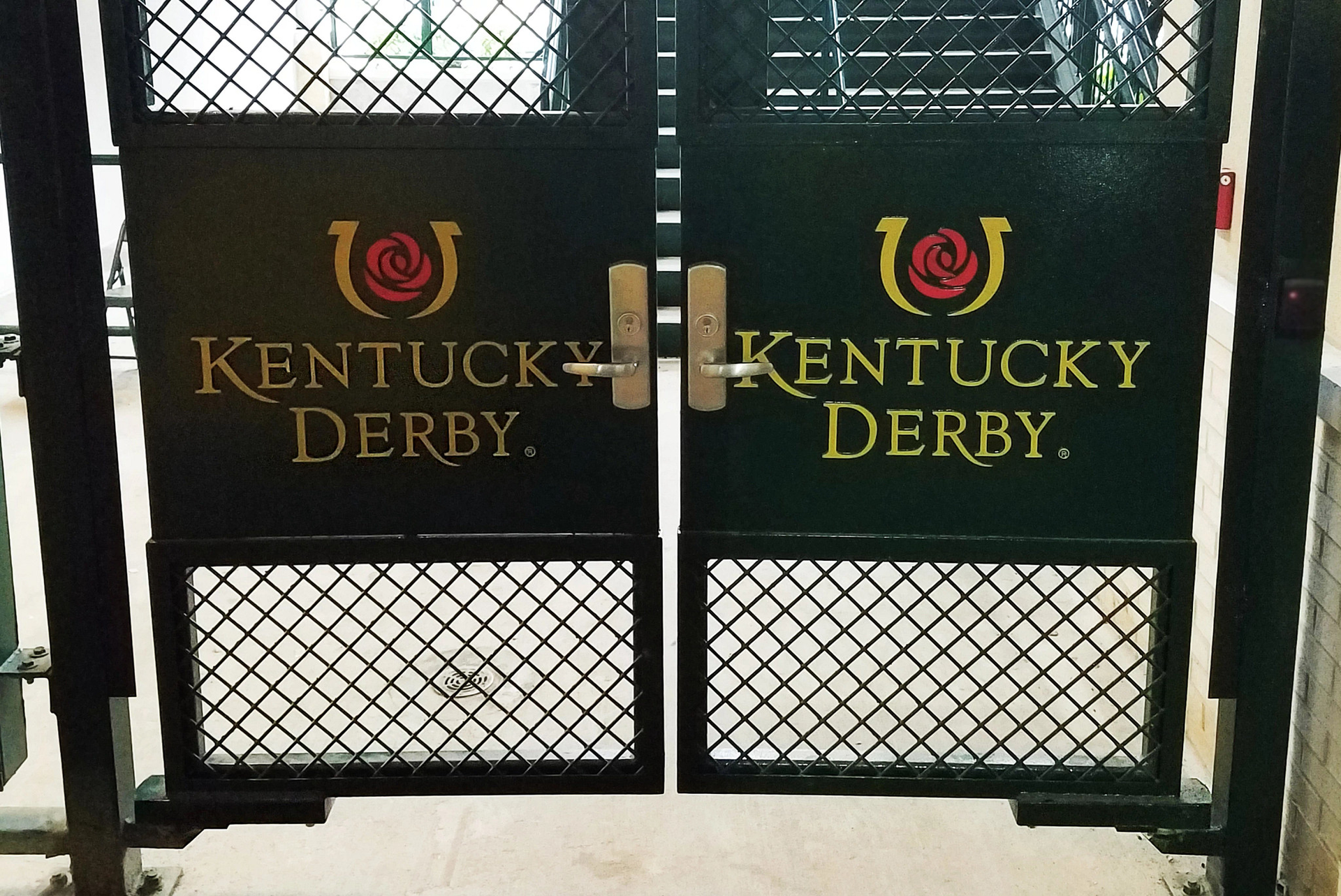 A LockeyUSA TB950 Magnum secures a gate at Churchill Downs, the site of the Kentucky Derby.