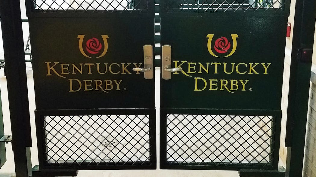 A LockeyUSA TB950 Magnum secures a gate at Churchill Downs, the site of the Kentucky Derby.