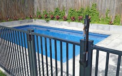Pool gate with latch and hinge Pool gate with latch and hinge