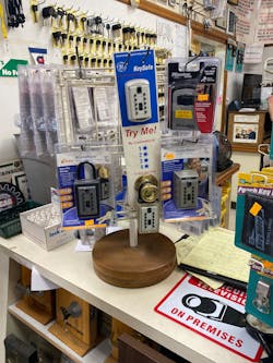 A point-of-purchase display at McIntyre&rsquo;s Locksmith &amp; Lawnmower Shop