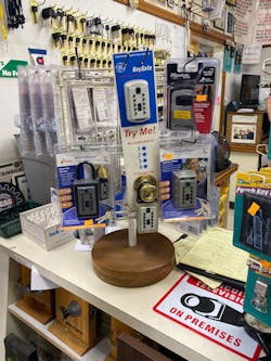 A point-of-purchase display at McIntyre’s Locksmith & Lawnmower Shop A point-of-purchase display at McIntyre’s Locksmith & Lawnmower Shop