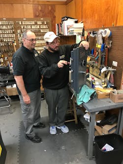 Ed Fitzgerald with new technician Mike Sundy at Arnold&rsquo;s Lock &amp; Safe