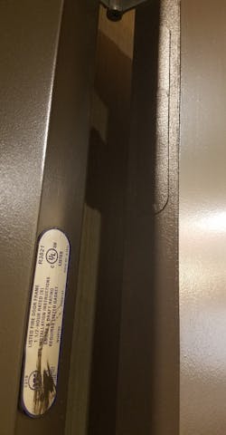 All equipment that's put on fire doors must be labeled as being appropriate for the installation. All equipment that's put on fire doors must be labeled as being appropriate for the installation.