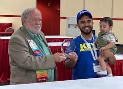 ALOA President Bill Mandlebaum, left, presents the Best New Product award to Loay Jamal Alyousfi of Keys Inc. for his company's locksmith-search app. ALOA President Bill Mandlebaum, left, presents the Best New Product award to Loay Jamal Alyousfi of Keys Inc. for his company's locksmith-search app.