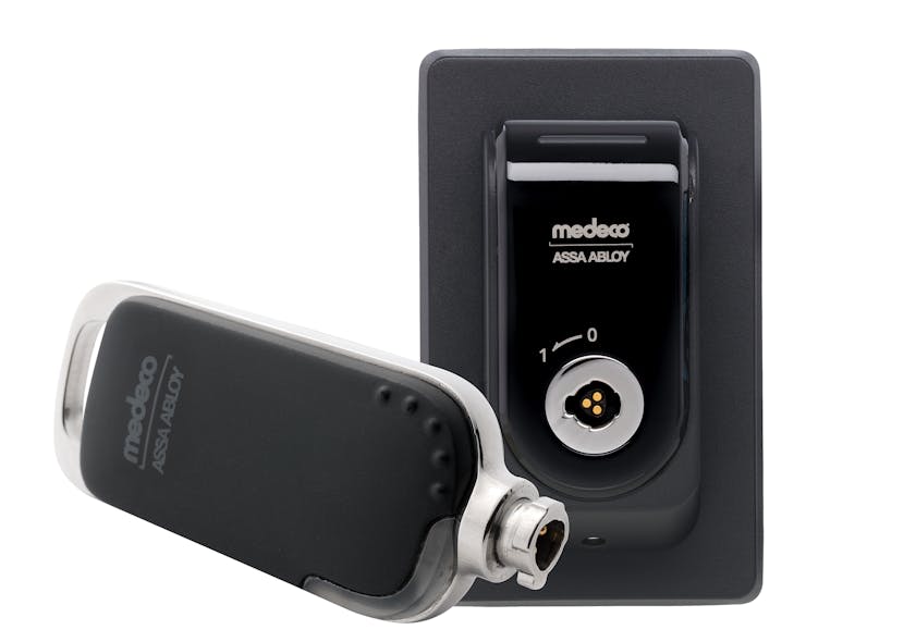 A Medeco XT safe lock and key