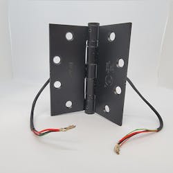 Marray electrified hinge, US800, flat black matte, with the leaves open, 2+4 wire, UL F listed Marray electrified hinge, US800, flat black matte, with the leaves open, 2+4 wire, UL F listed