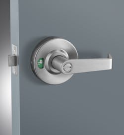 Cylindrical indicator lock installed. Green padlock icon means the room is open, not occupied. Cylindrical indicator lock installed. Green padlock icon means the room is open, not occupied.