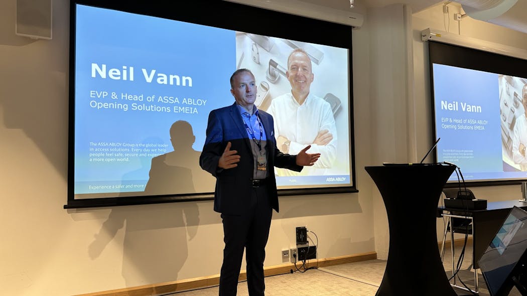 Neil Vann, executive VP and head of the EMEIA Division, ASSA ABLOY Opening Solutions, at ELF 2023 in Helsinki, Finland.