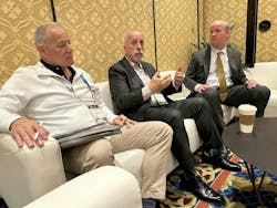 SIA Chairman Scott Dunn (center), SIA Executive Committee member Mike Mathes (left) and SIA CEO Don Erickson discuss the organization’s most recent market index at ISC West 2024. SIA Chairman Scott Dunn (center), SIA Executive Committee member Mike Mathes (left) and SIA CEO Don Erickson discuss the organization’s most recent market index at ISC West 2024.