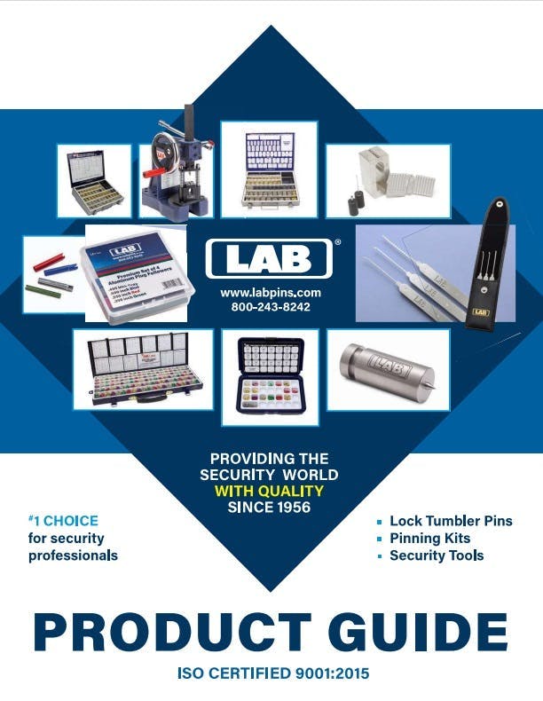 LAB locksmith essentials: universal bottom & crown pins, deluxe pick set, Schlage rekey kits. Premium pinning & pick tools